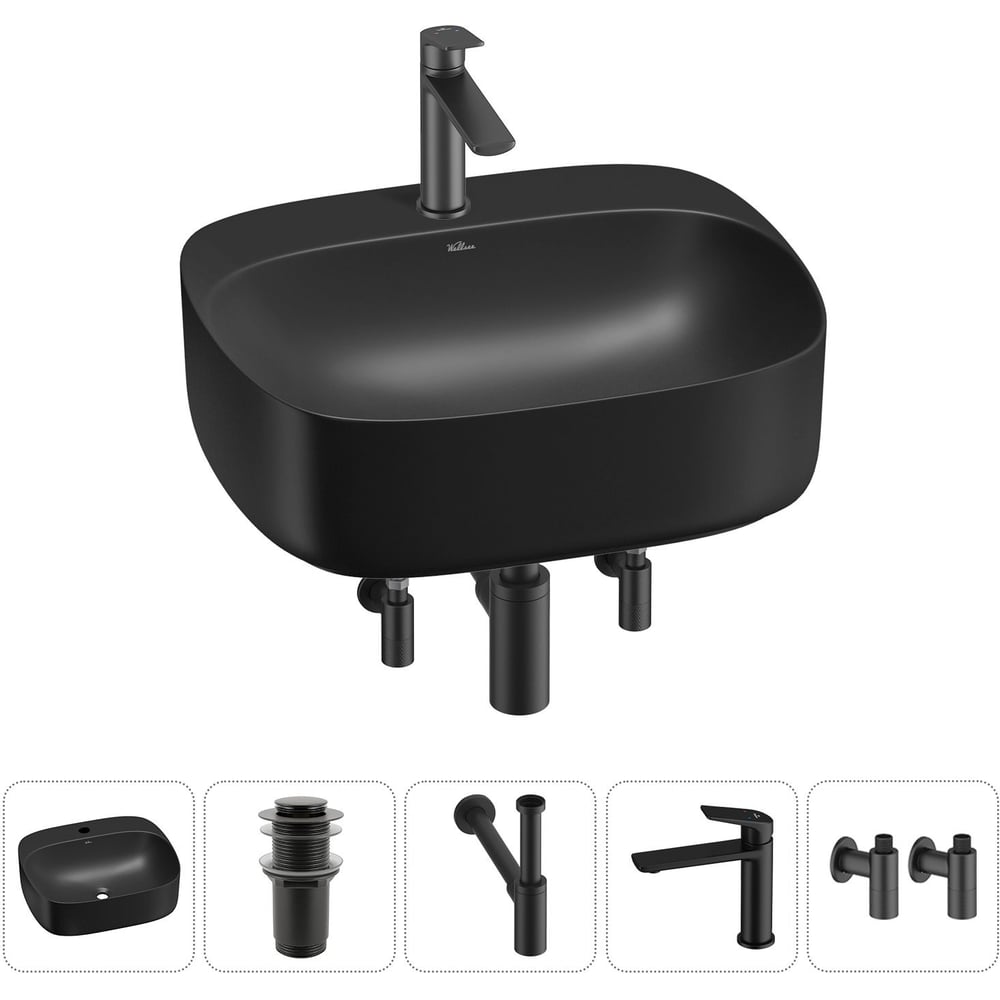 Изображение товара Набор Wellsee 5 в 1 Ideal накладная раковина 50x42 см с смесителем и комплектом