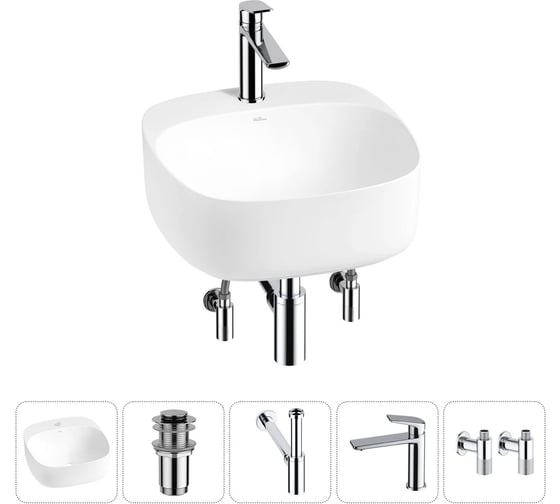 Изображение товара Набор Wellsee 5 в 1 Ideal накладная раковина 42x42 см 20214123R