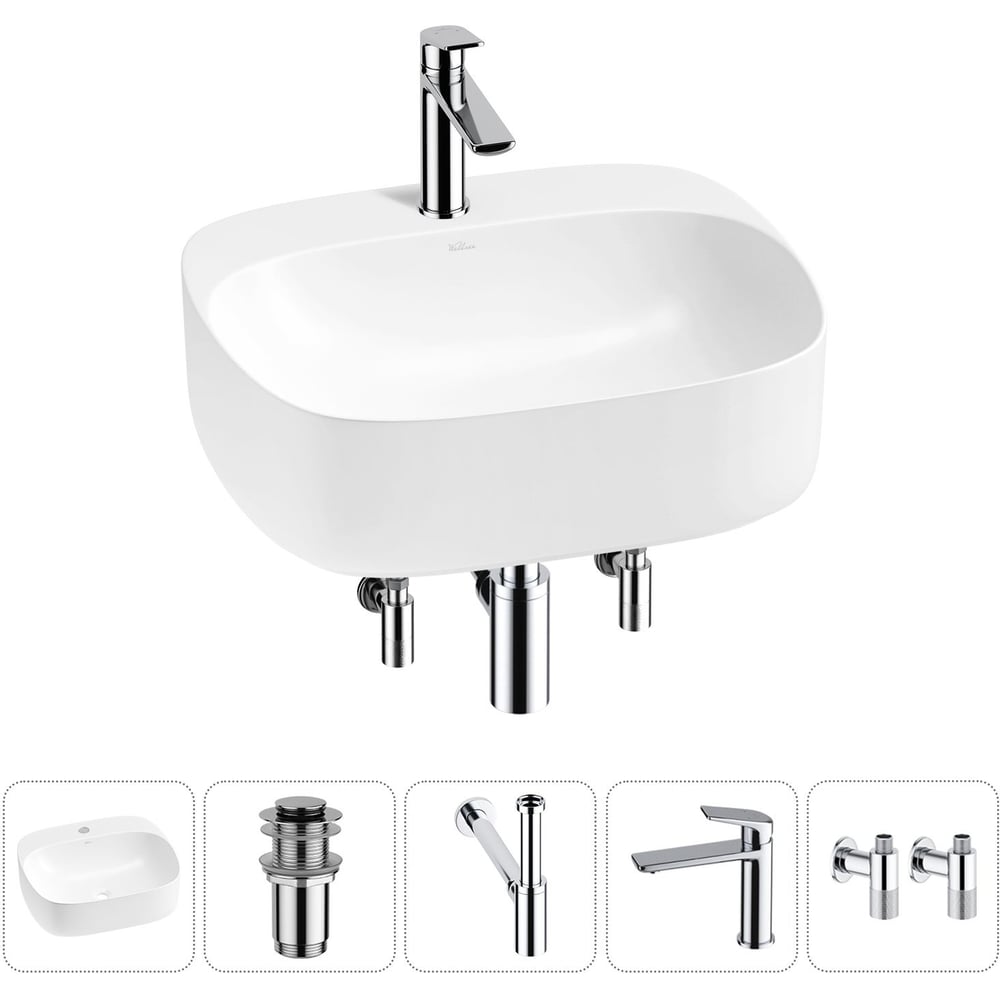 Изображение товара Набор для ванной комнаты Wellsee 5 в 1 Ideal с накладной раковиной и смесителем