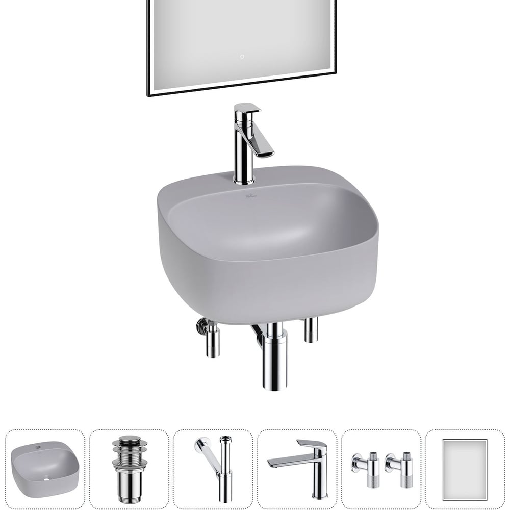 Изображение товара Набор Wellsee 6 в 1 Ideal накладная раковина 42x42 см с смесителем и аксессуарами