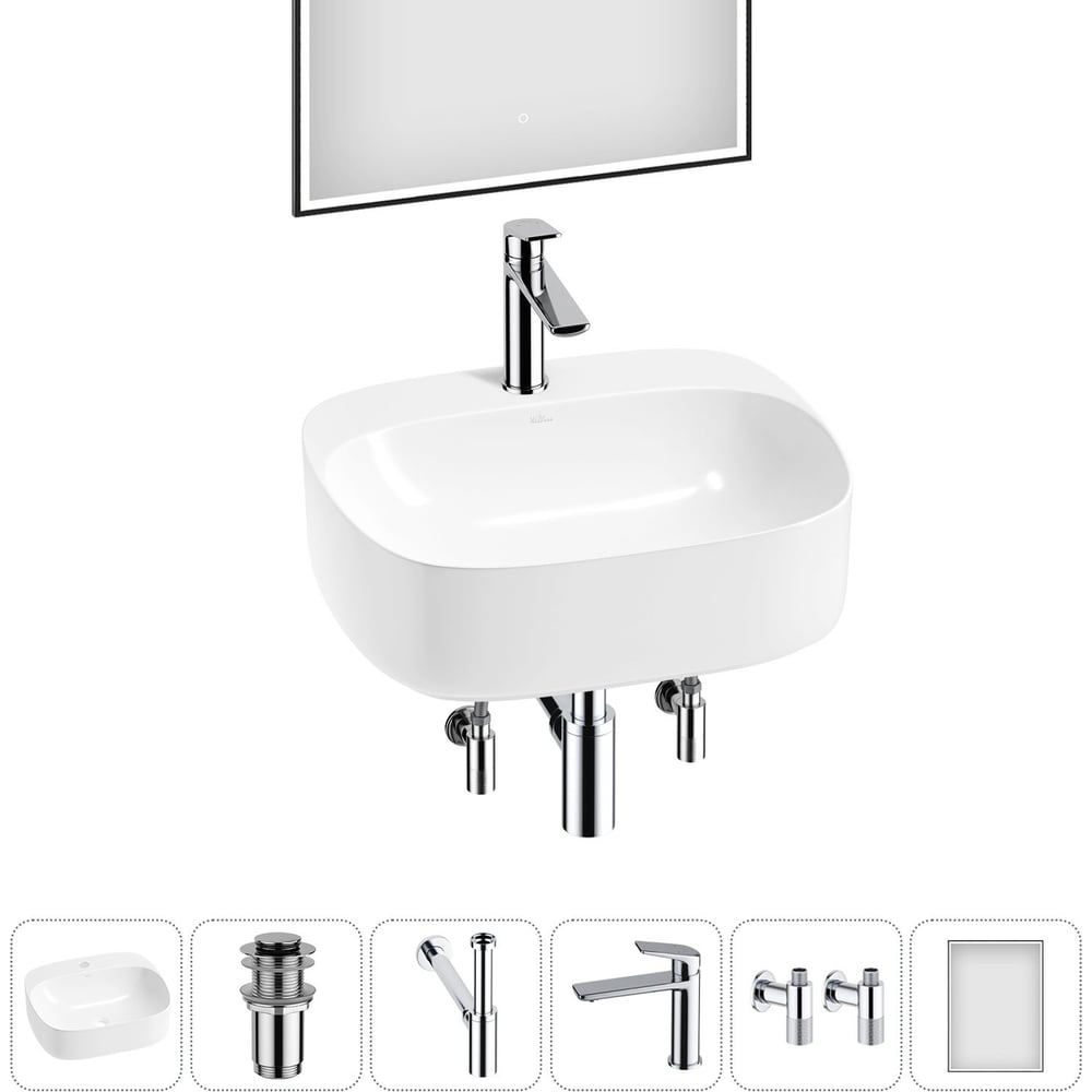 Изображение товара Набор для ванной комнаты Wellsee 6 в 1 Ideal накладная раковина 50x42 см