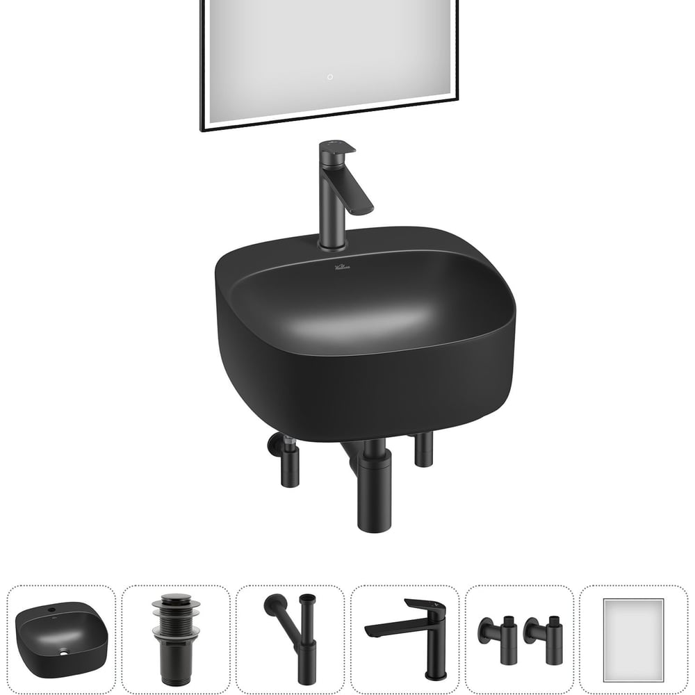 Изображение товара Набор Wellsee 6 в 1 Ideal накладная раковина 42x42 см матовый черный