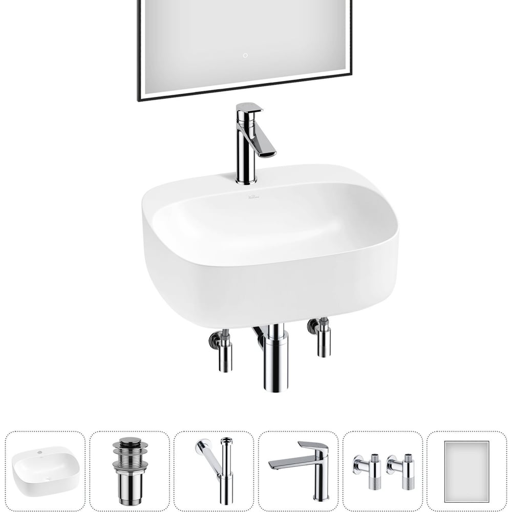 Изображение товара Набор Wellsee 6 в 1 Ideal накладная раковина 50x42 см с аксессуарами