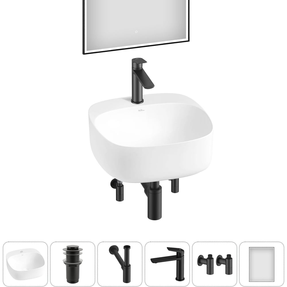Изображение товара Набор для ванной Wellsee 6 в 1 Ideal накладная раковина 42x42 см с аксессуарами