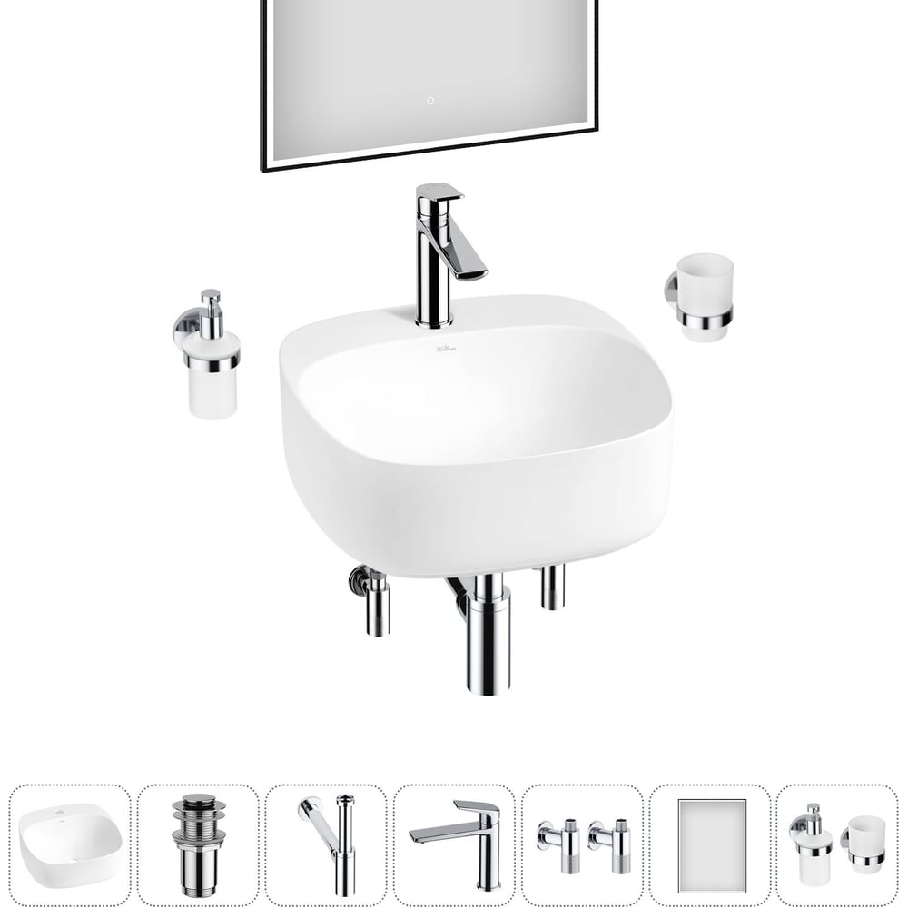 Изображение товара Набор Wellsee 7 в 1 Ideal накладная раковина 42x42 см