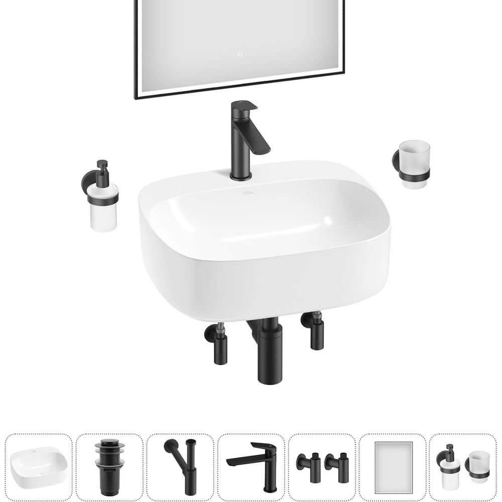 Изображение товара Набор Wellsee 7 в 1 Ideal накладная раковина 50x42 см с аксессуарами