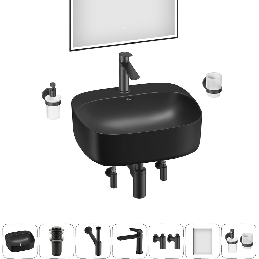 Изображение товара Набор Wellsee 7 в 1 Ideal накладная раковина 50x42 см матовый черный