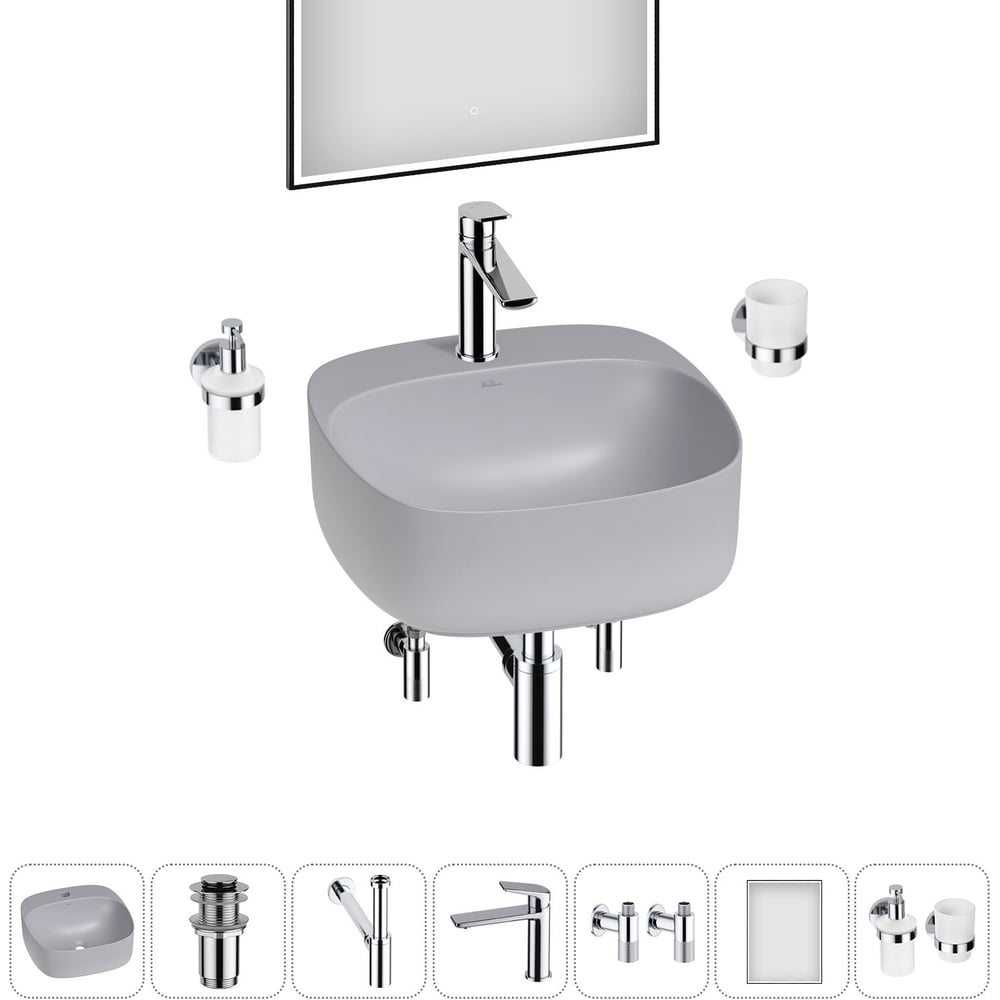 Изображение товара Набор Wellsee 7 в 1 Ideal накладная раковина 42x42 см современный стиль