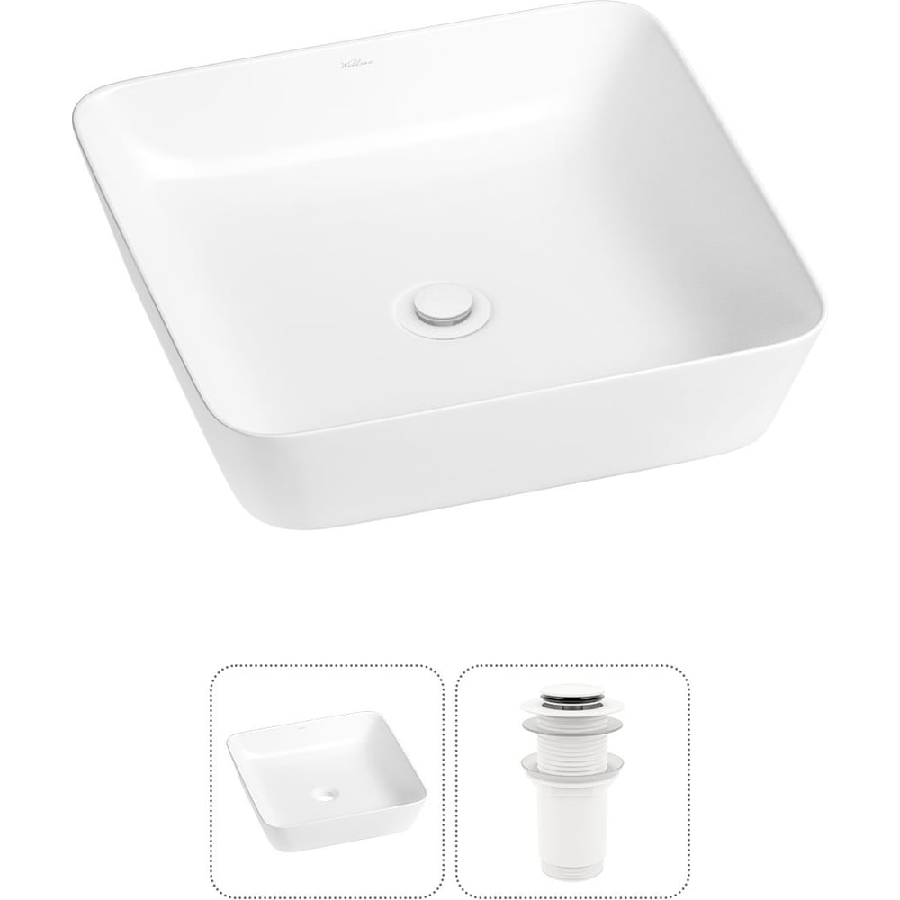 Изображение товара Набор Wellsee 2 в 1 Cromulent накладная раковина 44x44 см глянцевый белый фарфор