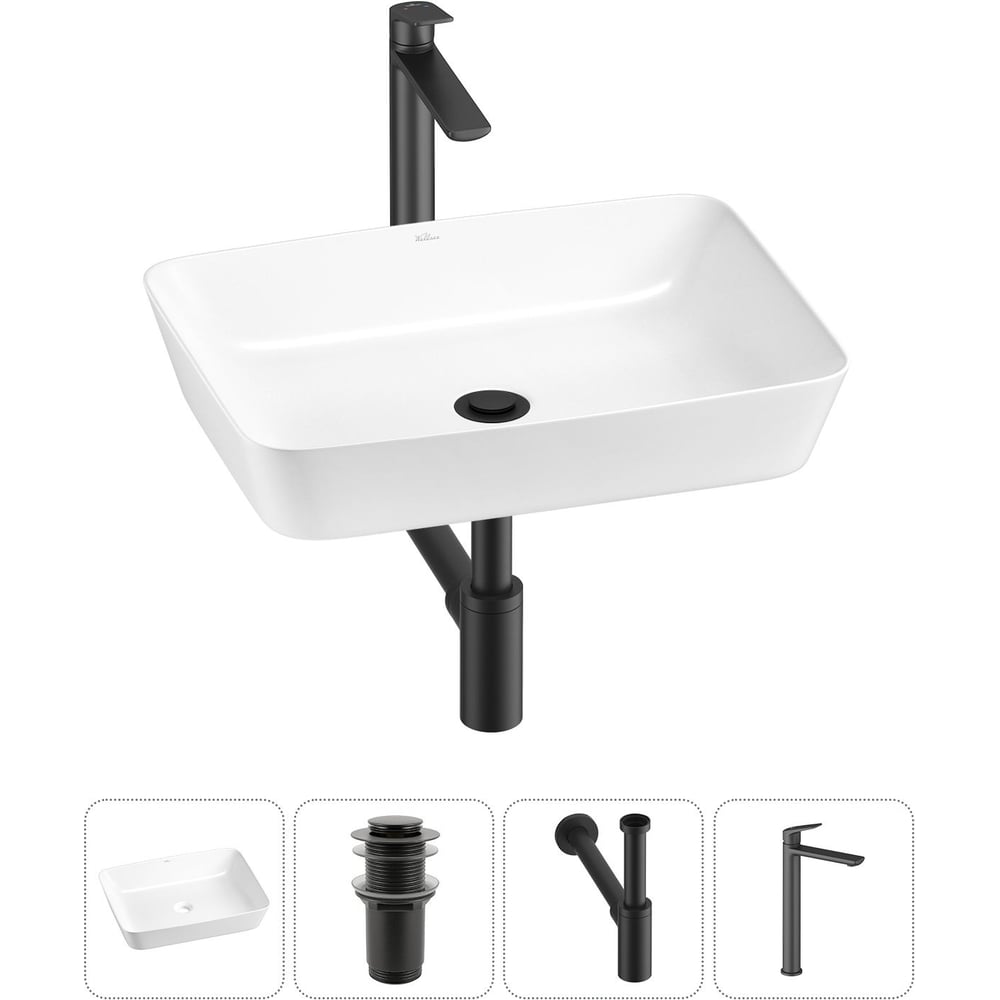 Изображение товара Набор Wellsee 4 в 1 Cromulent накладная раковина 56x40 см с смесителем и сифоном