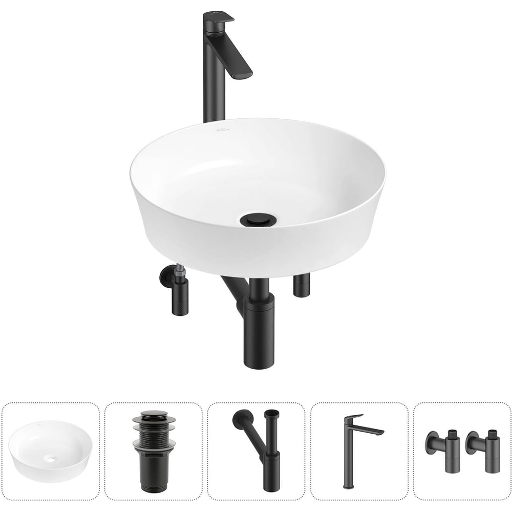 Изображение товара Набор Wellsee 5 в 1 Cromulent накладная раковина 43 см с смесителем и сифоном