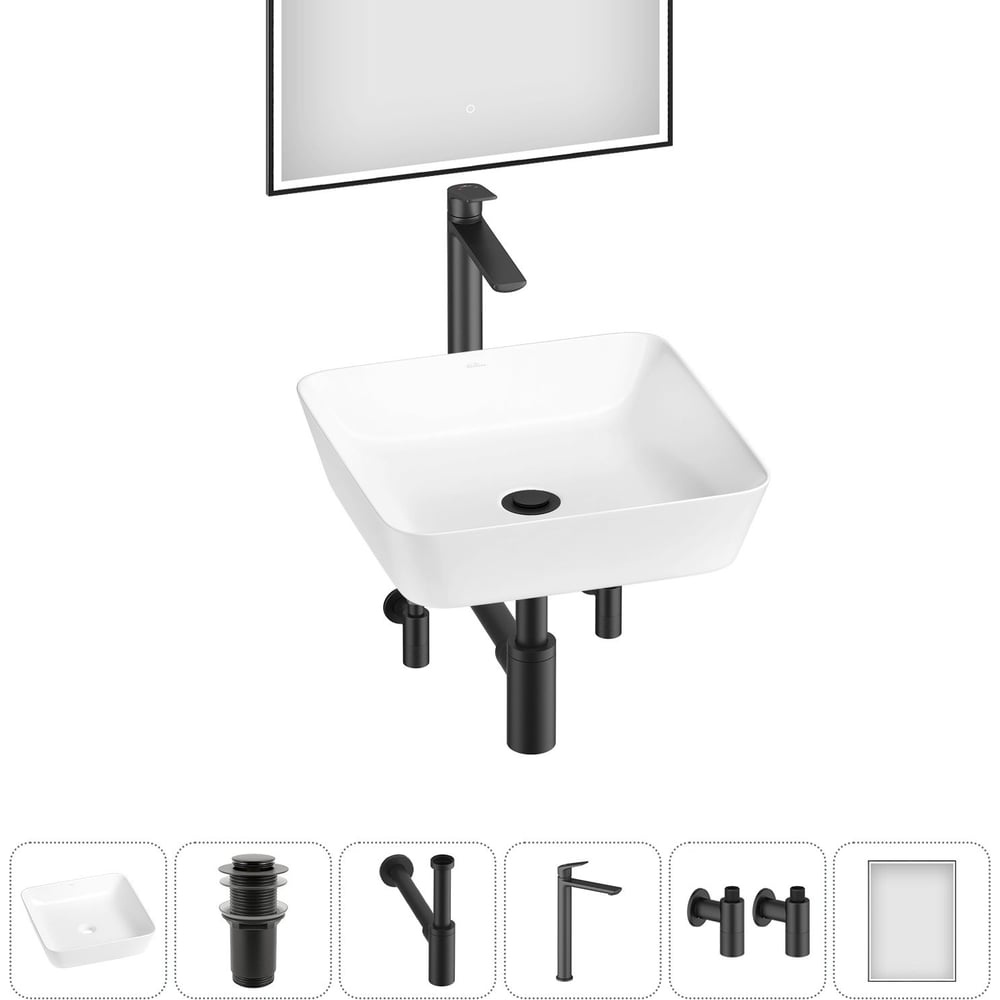 Изображение товара Набор Wellsee 6 в 1 Cromulent накладная раковина 44x44 см с комплектом