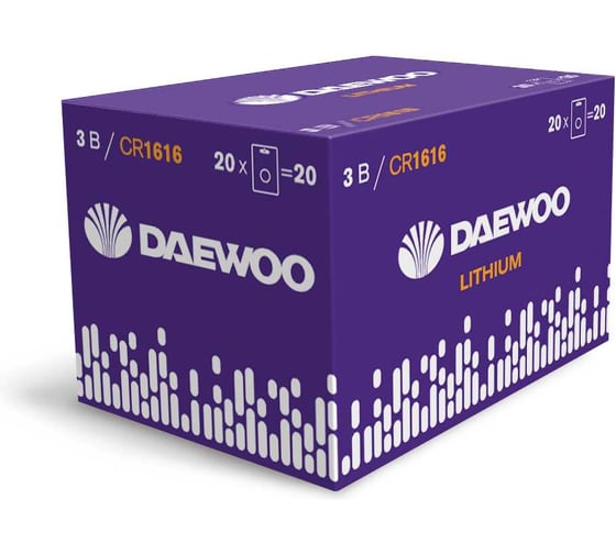 Изображение товара Батарейка DAEWOO Элемент питания литиевый CR1616 Lithium 3В BL-1 (упаковка 20шт) 5057982