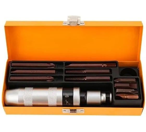 Изображение товара Ударная отвертка поворотная с набором бит Vitatools (11 шт) металлический кейс udarnaya-otvertka-s-naborom-bit-11