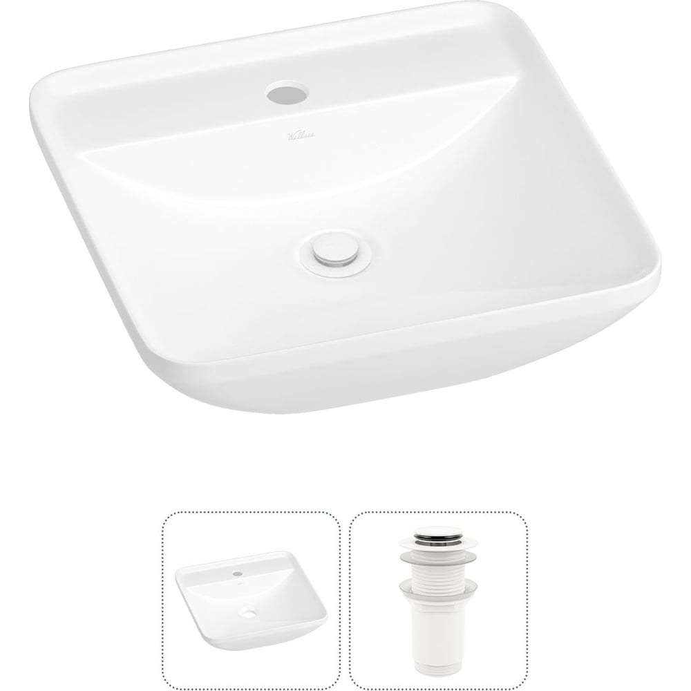 Изображение товара Накладная раковина Wellsee 2 в 1 Cute Twin S квадратная фарфор белая