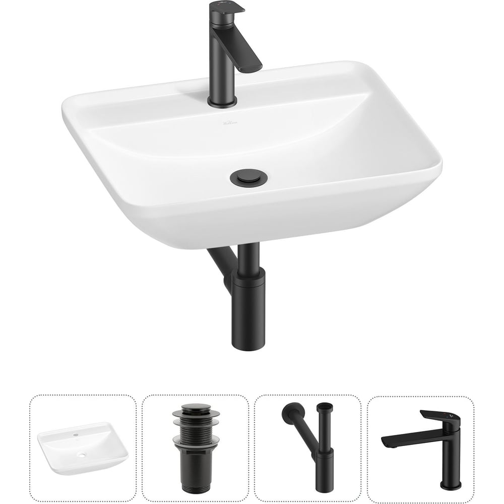 Изображение товара Набор раковина с сифоном и смесителем Wellsee 4 в 1 Cute Twin S 55x42 см