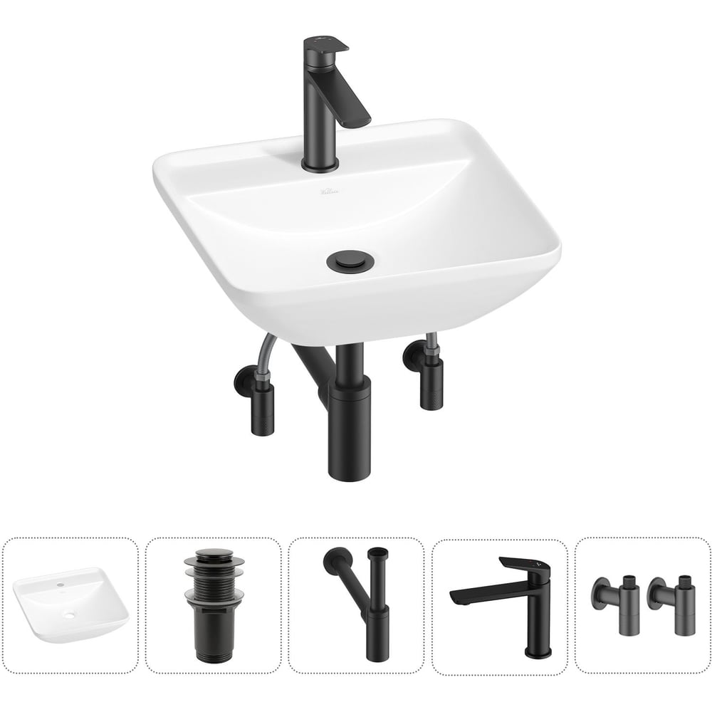 Изображение товара Набор Wellsee 5 в 1 Cute Twin S накладная раковина 43x43 см с комплектом