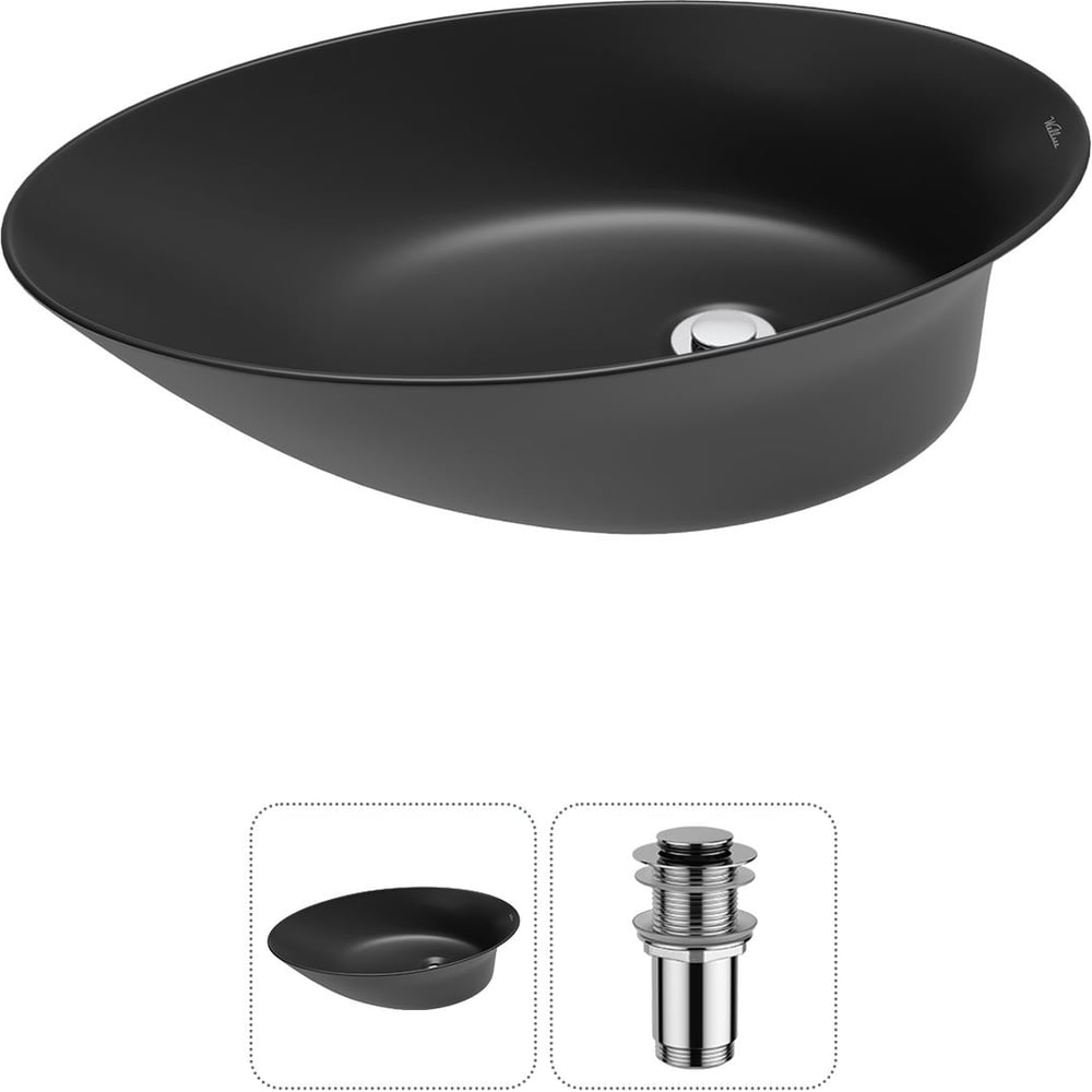 Изображение товара Накладная раковина Wellsee 2 в 1 Faze Moment матовый черный 55x32 см