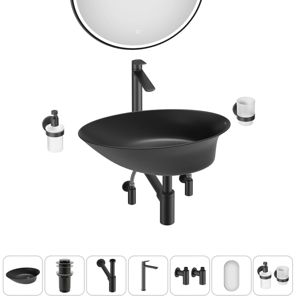 Изображение товара Набор Wellsee 7 в 1 Faze Moment накладная раковина 55x32 см матовый черный
