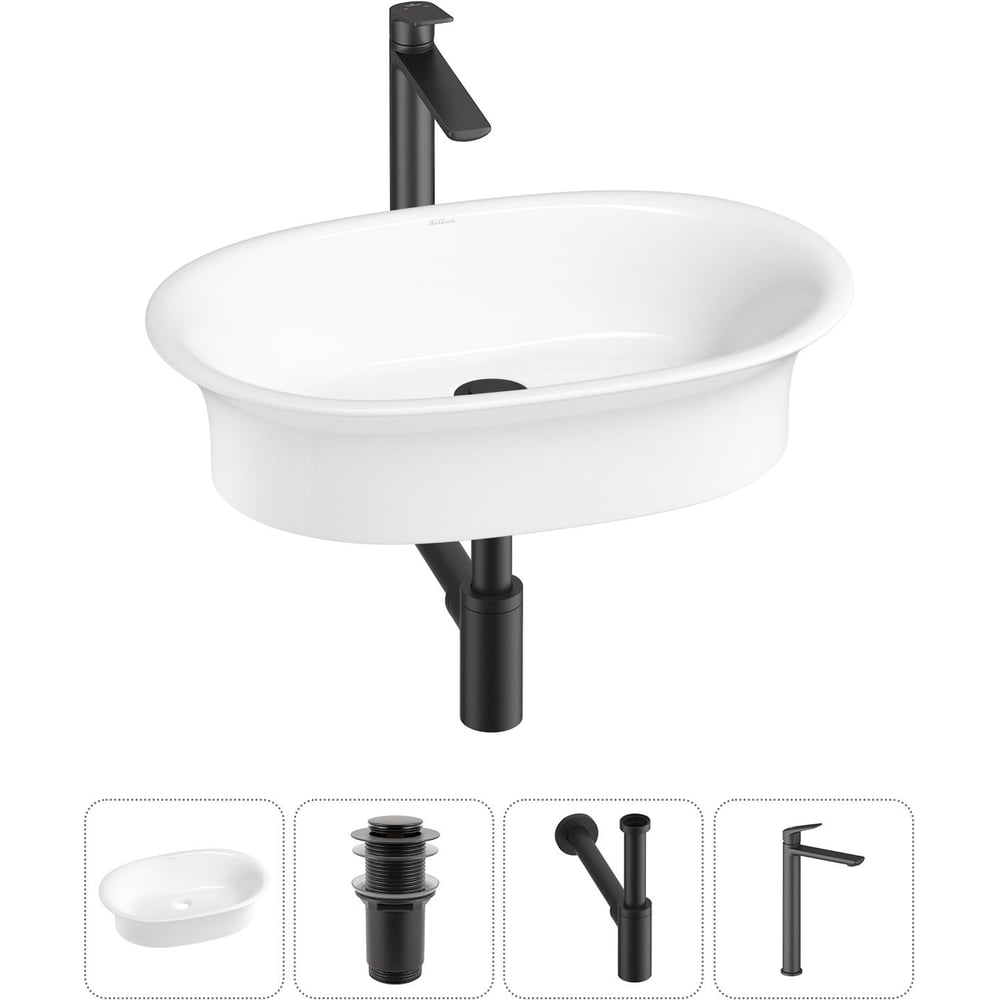 Изображение товара Набор раковина и смеситель Wellsee 4 в 1 Faze Moment 60x39 см белая