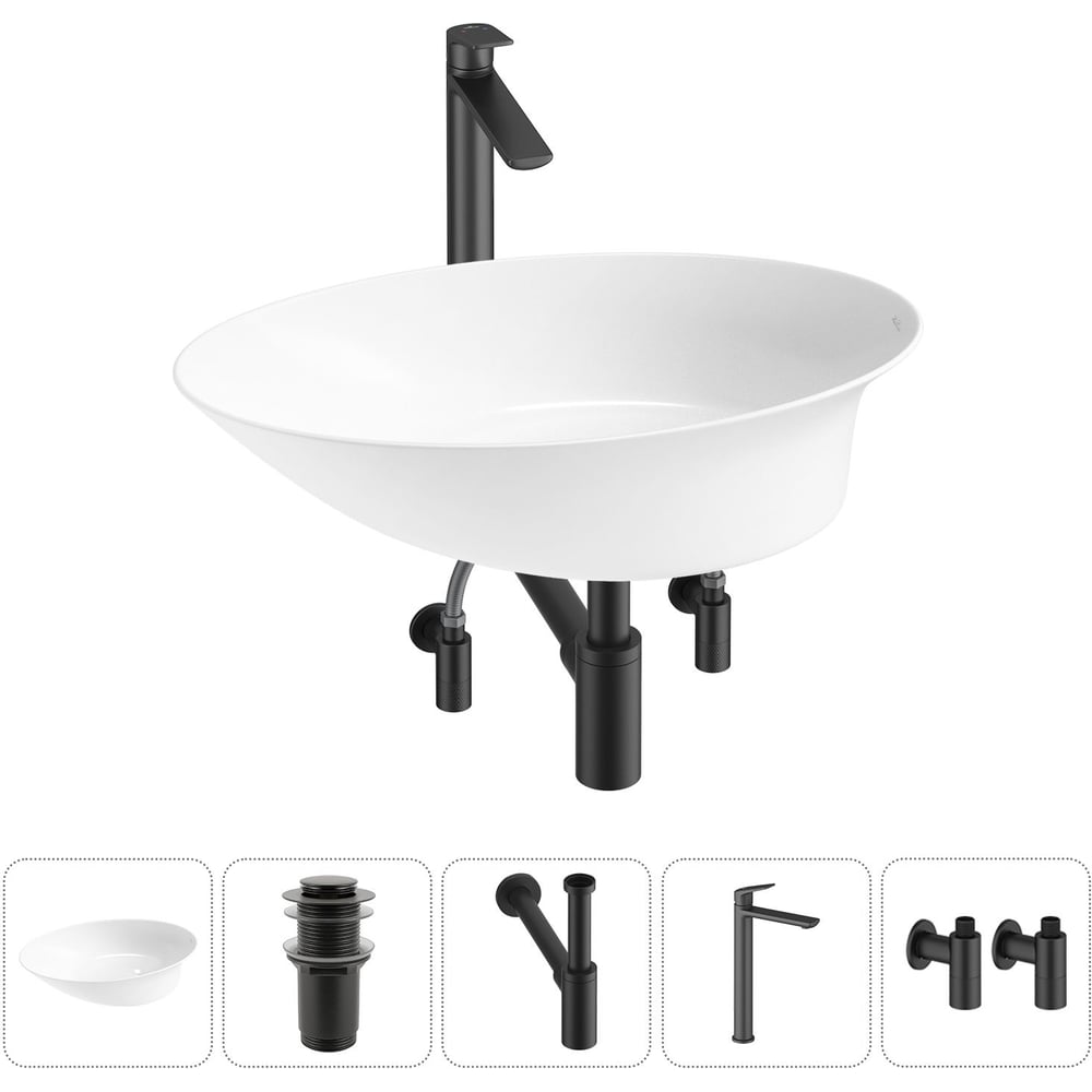 Изображение товара Набор раковина с смесителем и сифоном Wellsee Faze Moment 55x32 см