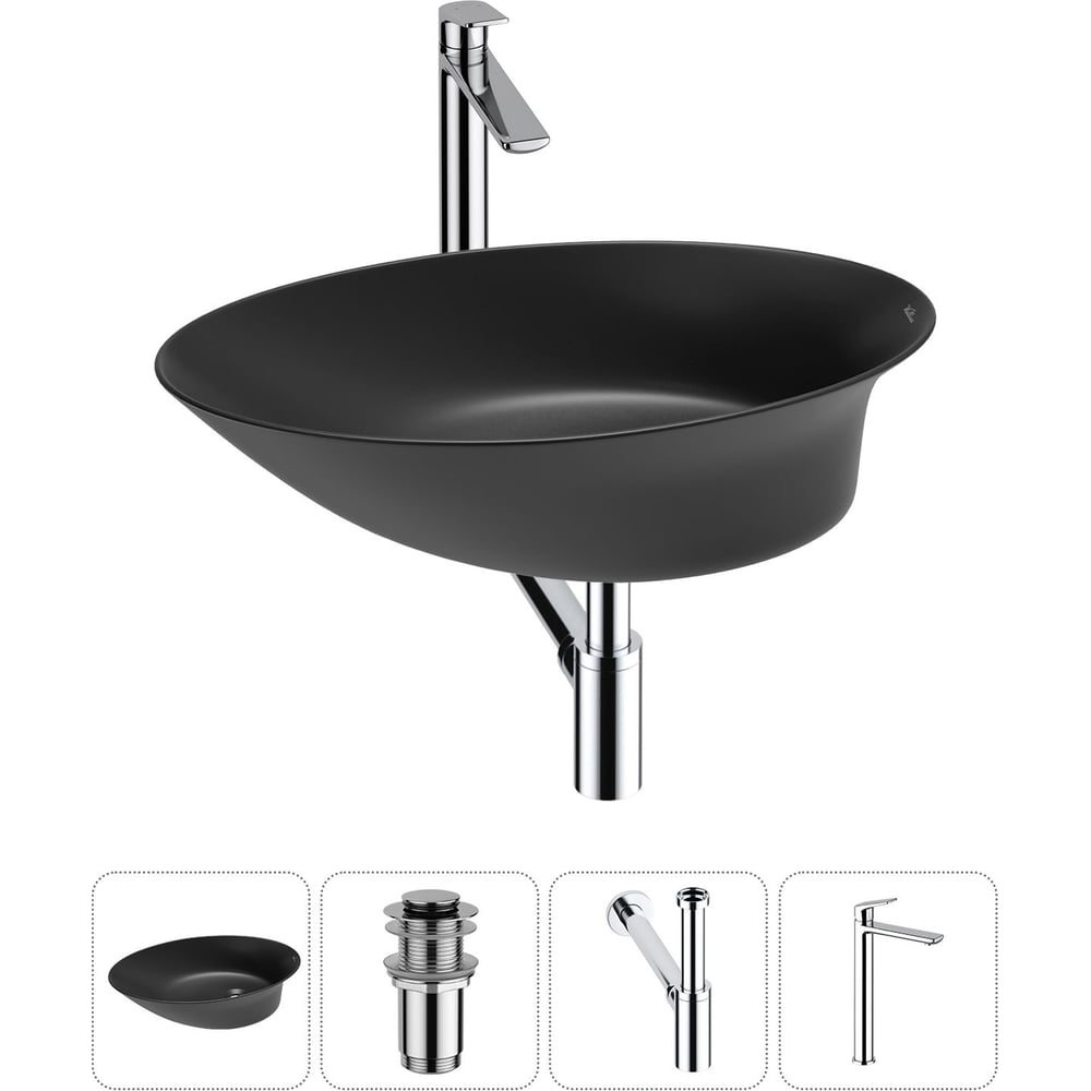 Изображение товара Набор Wellsee 4 в 1 Faze Moment накладная раковина 55x32 см с сифоном и смесителем