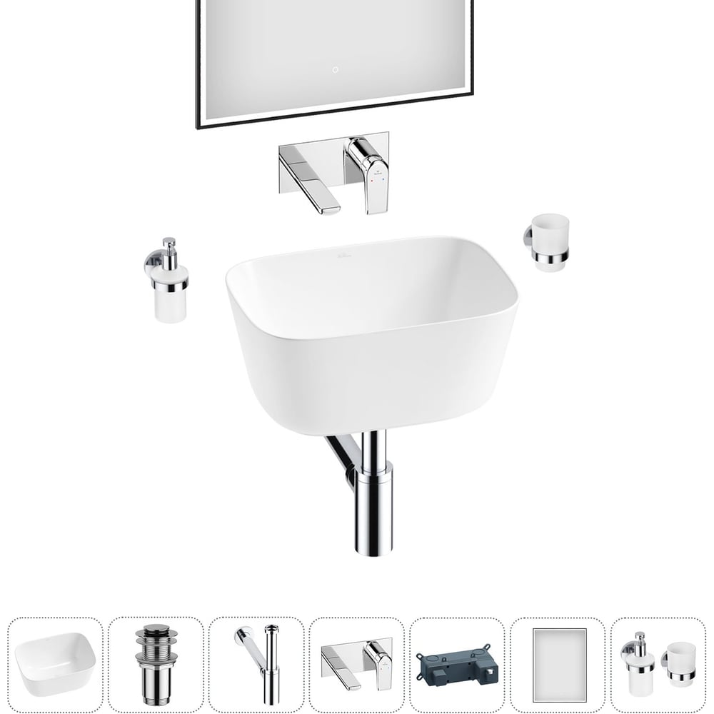 Изображение товара Набор для ванной комнаты Wellsee 6 в 1 Fontenay Paris накладная раковина 45x33 см