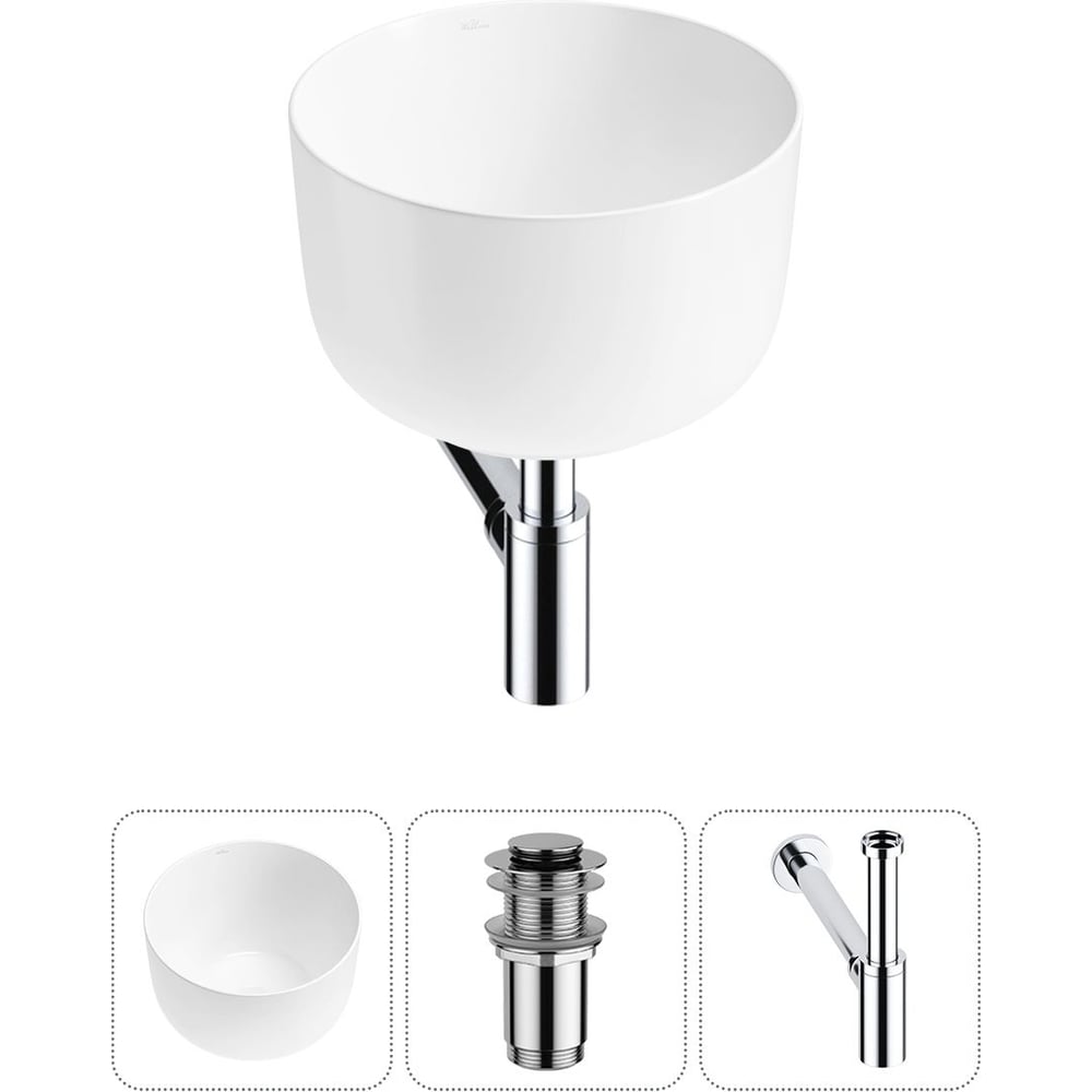 Изображение товара Набор раковина Wellsee 3 в 1 Fontenay Paris 39 см с сифоном и аксессуарами белая