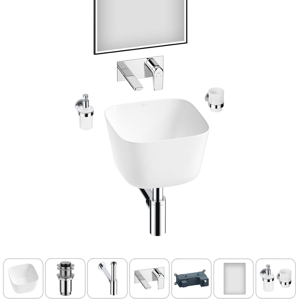 Изображение товара Набор Wellsee 6 в 1 Fontenay Paris накладная раковина 37x37 см с аксессуарами