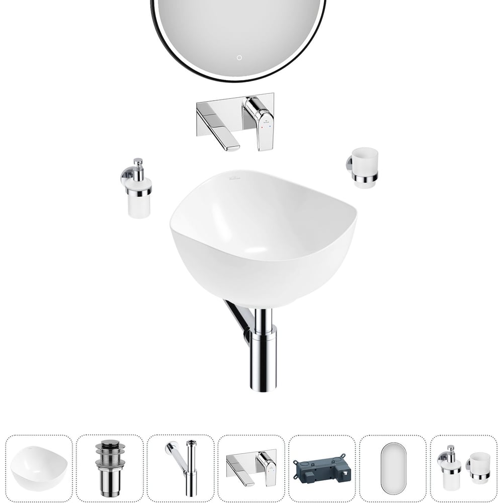 Изображение товара Набор Wellsee 6 в 1 Nexus Flex накладная раковина 38x36 см с комплектом аксессуаров