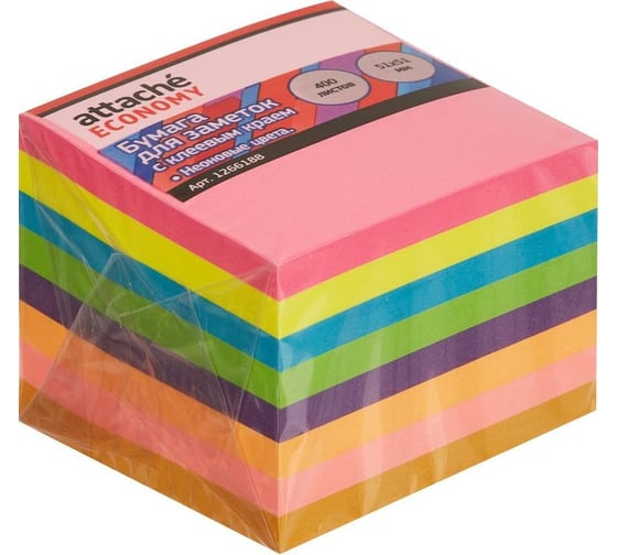 Изображение товара Стикеры Attache Economy 51x51 мм неоновые 8 цветов, 1 блок, 400 листов 1266188