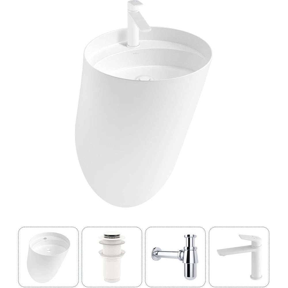 Изображение товара Набор Wellsee 4 в 1 M1 Limited Edition подвесная раковина 45x45 см белый фарфор