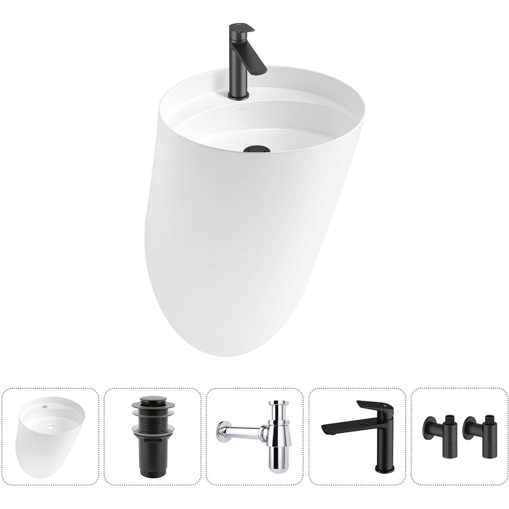 Изображение товара Набор Wellsee 5 в 1 M1 Limited Edition подвесная раковина 45x45 см белая фарфор