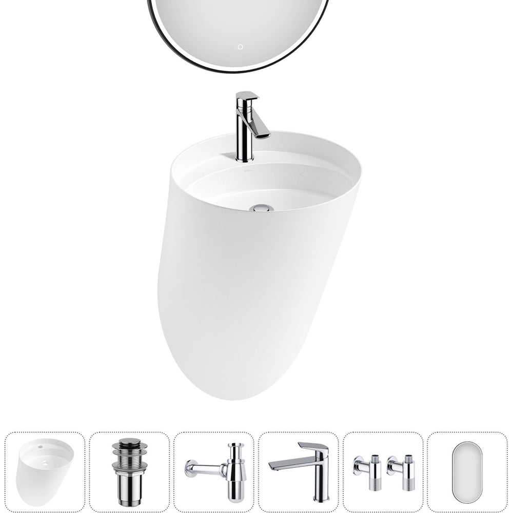 Изображение товара Набор Wellsee 6 в 1 M1 Limited Edition подвесная раковина 45 см с смесителем и зеркалом