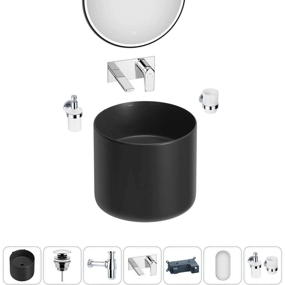 Изображение товара Набор Wellsee 6 в 1 M1 Limited Edition подвесная раковина 45x45 см матовый черный