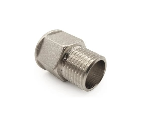 Изображение товара Переходник шестигранный RTP, латунь, никель, внутренняя/наружная резьба 1/2"х1/2", еврослот, 41104