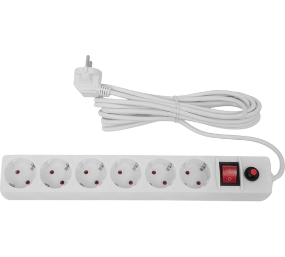 Изображение товара Сетевой фильтр Gigant с заземлением белый ПВС 3x1мм2, 6 розеток, 5м 80108