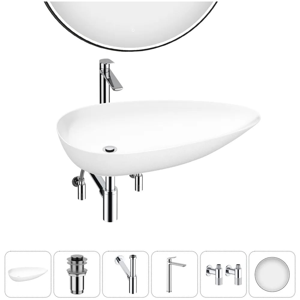 Изображение товара Накладной умывальник Wellsee 6 в 1 Faze Moment из фарфора 76x43 см с комплектом