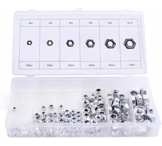 Изображение товара Набор гаек Крал самоконтрящиеся М3, М4, М5, М6, М8, М10 150 предметов 4072