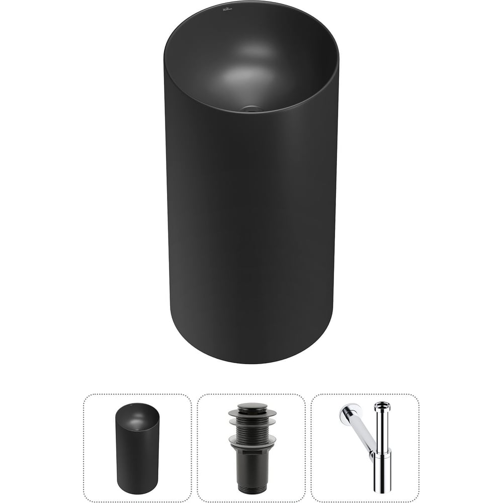 Изображение товара Напольная раковина Wellsee Callipy Art 42x42x84 см черный санфарфор современный стиль