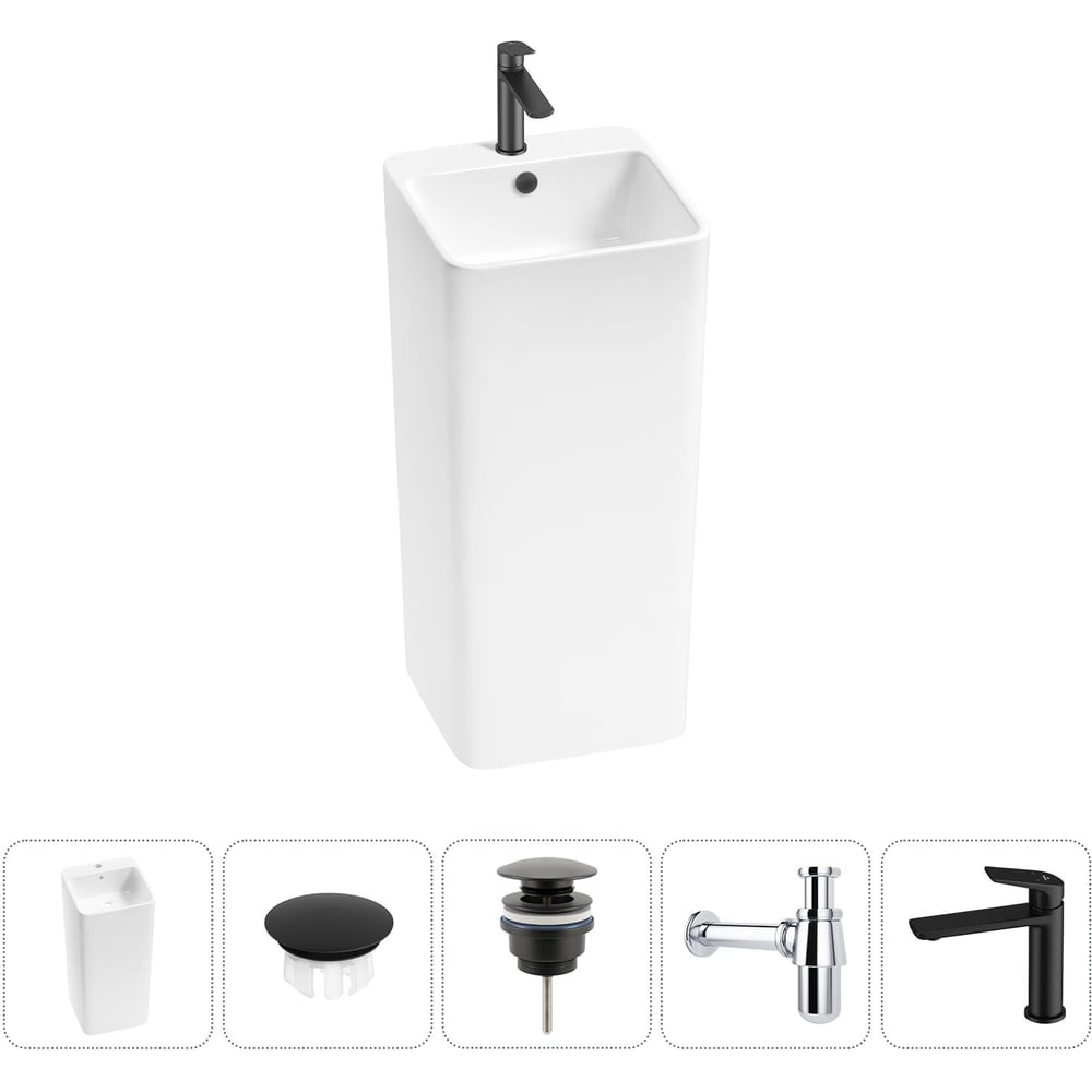 Изображение товара Набор Wellsee 5 в 1 Callipy Art напольная раковина 40x40x85 см белая