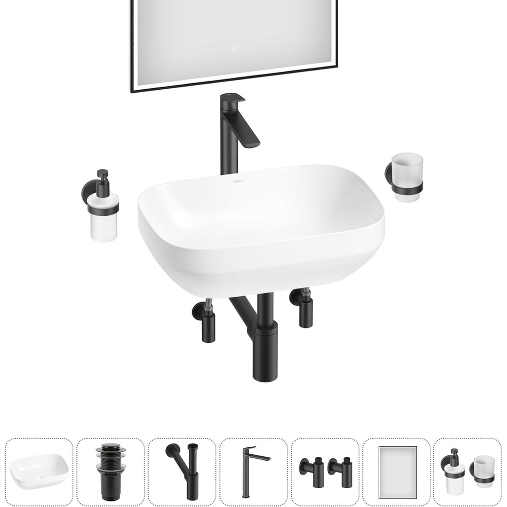 Изображение товара Набор Wellsee 7 в 1 Air Gap S накладная раковина 50x35 см с комплектом аксессуаров