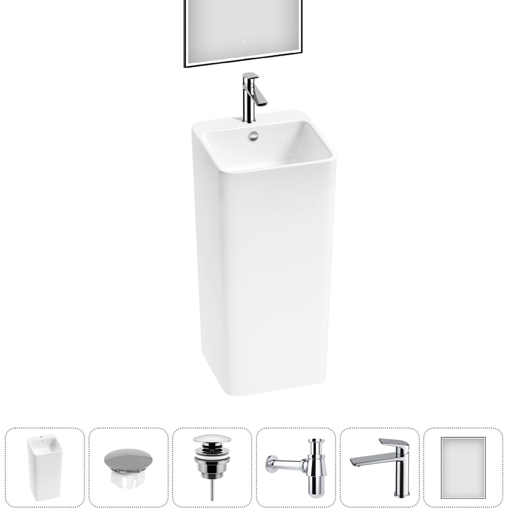 Изображение товара Набор для ванной Wellsee 6 в 1 Callipy Art напольная раковина 40x40x85 см белый