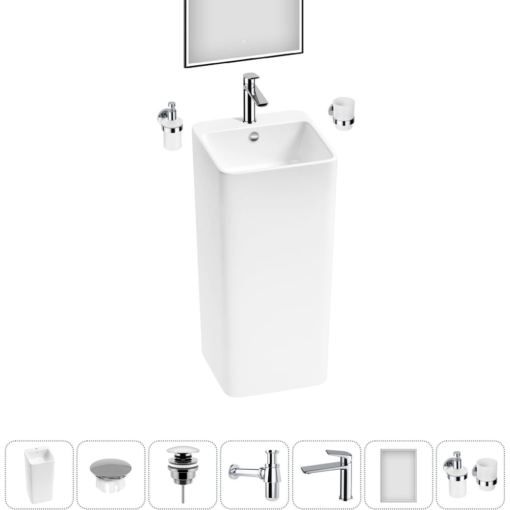 Изображение товара Набор Wellsee 7 в 1 Callipy Art напольная раковина 40x40x84,5 см