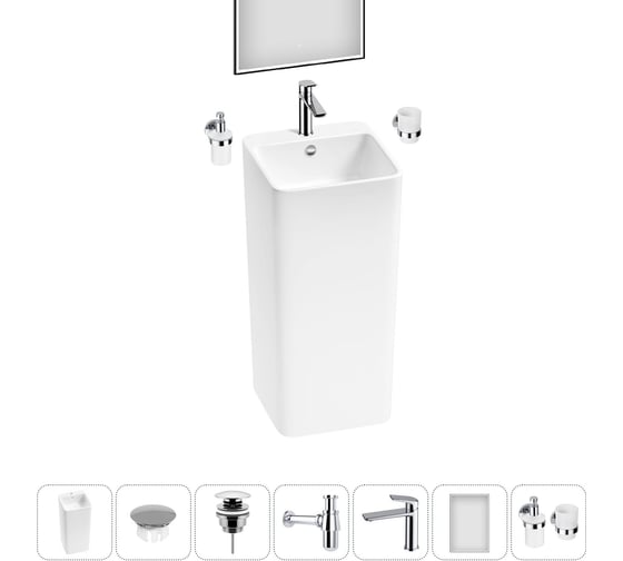 Изображение товара Набор Wellsee 7 в 1 Callipy Art напольная раковина 40x40x84,5 см 20218943R