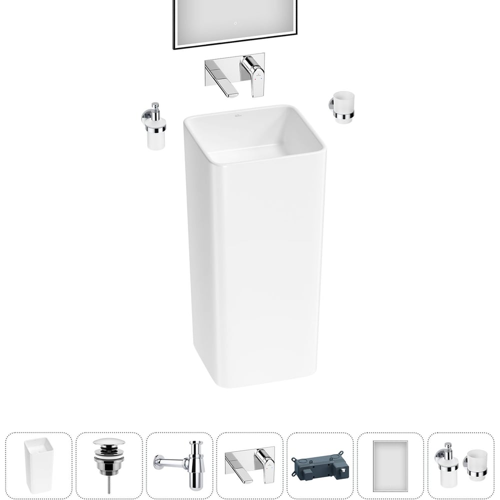 Изображение товара Набор Wellsee 6 в 1 Callipy Art напольная раковина из санфарфора 40x40x84 см