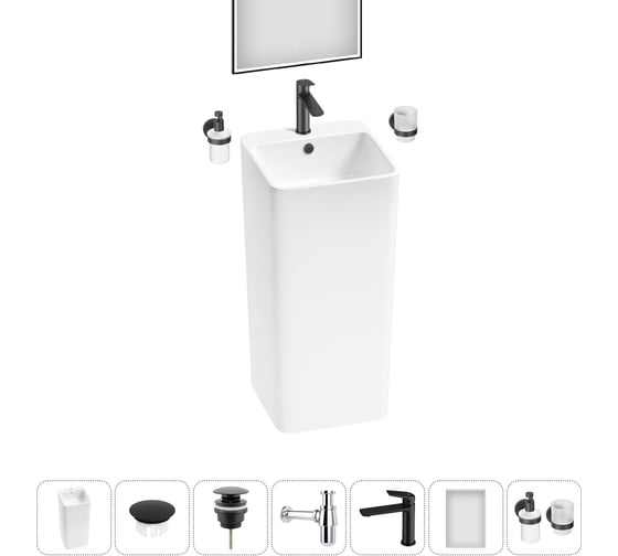 Изображение товара Набор Wellsee 7 в 1 Callipy Art напольная раковина 40x40x84,5 см 20218945R