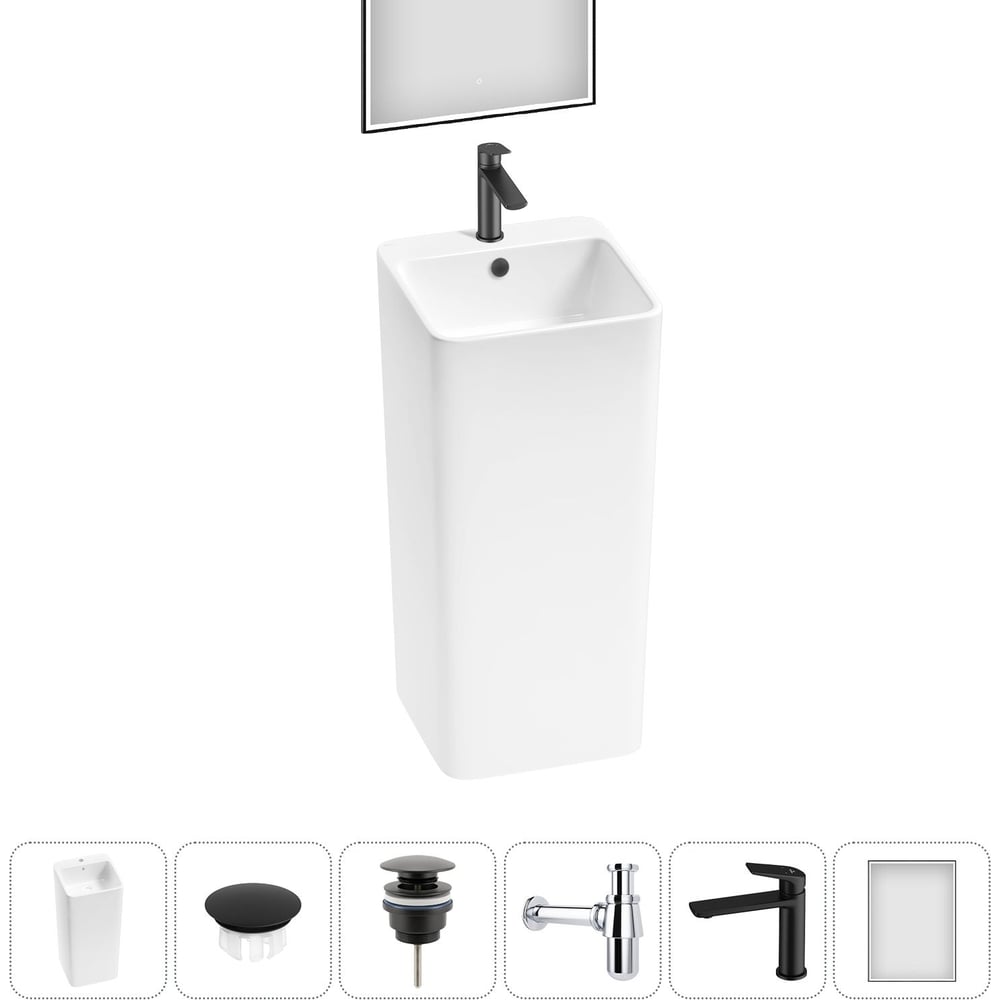 Изображение товара Набор напольных раковин и зеркал Wellsee Callipy Art 6 в 1 современный дизайн