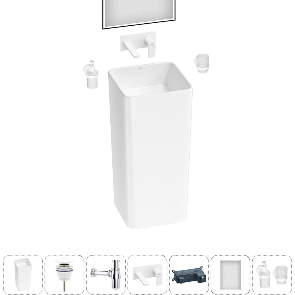 Изображение товара Набор Wellsee 6 в 1 Callipy Art напольная раковина 40x40 см глянцевая белая