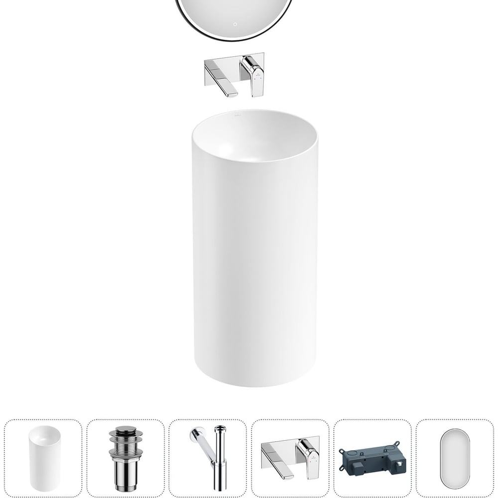 Изображение товара Напольная раковина Wellsee 5 в 1 Callipy Art с зеркалом и смесителем, белая